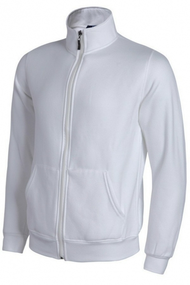Men Urban Hoody Stand Collar Full-Zip Hooded Pocket Detail Long Sleeve Regular Fit Hoody