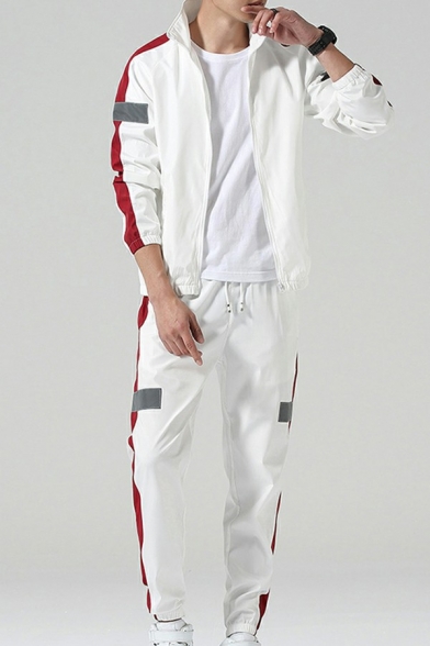 Pop Set Color Panel Stand Collar Zip Up Pocket Long Sleeve Full Length Pants Relaxed Set for Men