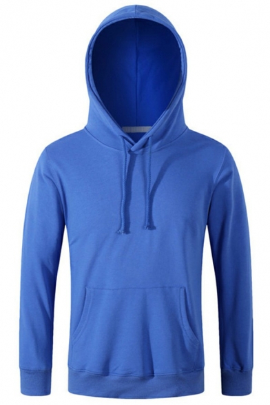 Stylish Drawstring Hoodie Solid Color Long-Sleeved Pocket Detail Rib Cuffs Loose Fit Hoodie for Men