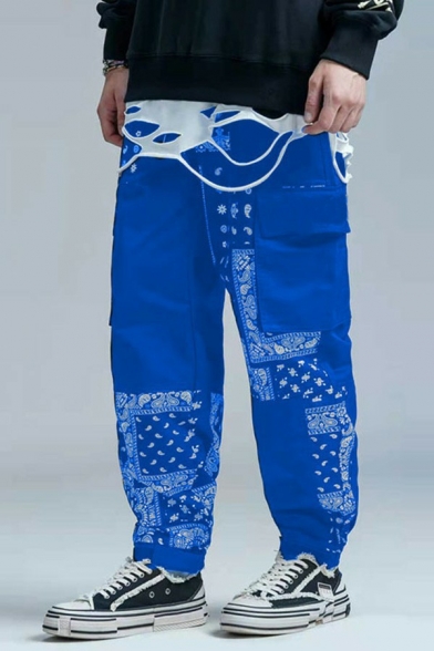 Stylish Mens Pants Tribal Pattern Elastic Waist Mid-Rise Full Length Loose Fit Pants