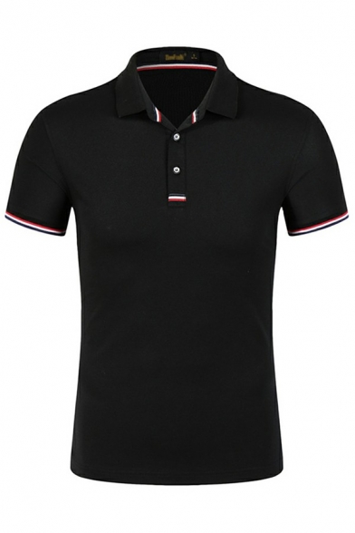 Unique Polo Shirt Contrast Line Collar Short-sleeved Slimming Polo Shirt for Guys