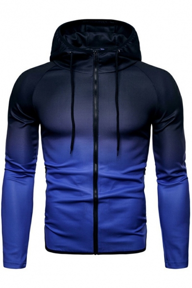 Vintage Mens Hoodie Color Block Long Sleeves Rib Cuffs Loose Fit Hoodie with Pockets