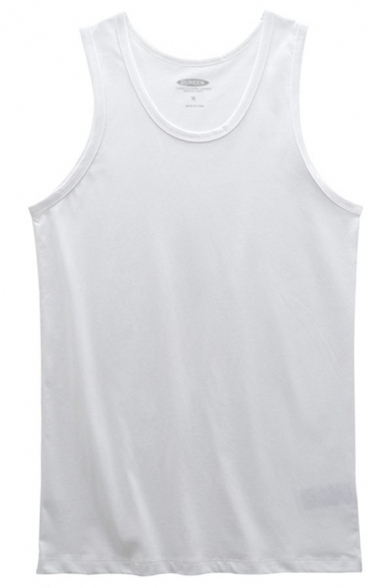 Basic Tank Top Pure Color Sleeveless Round Neck Straight Hem Slim Fitted Tank Top for Men