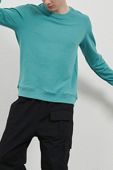 Casual Sweatshirts Pure Color Long-Sleeved Crew Neck Rib Cuffs Regular Fitted Sweatshirts for Men