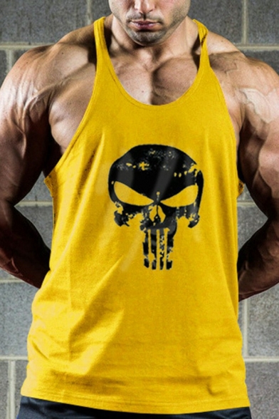 Chic Guys Tank Top Skull Pattern Crew Neck Sleeveless Relaxed Fitted Tank Top