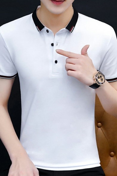 Comfy Polo Shirt Stripe Patterned Button Designed Relaxed Short-sleeved Polo Shirt for Men