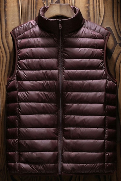 Edgy Men Vest Plain Stand Collar Pocket Designed Relaxed Fitted Front Zipper Vest
