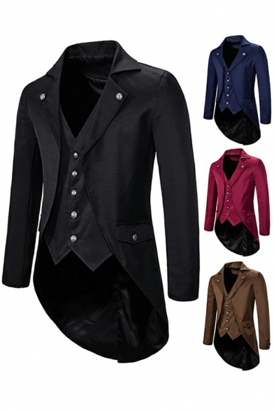 Elegant Mens Blazers Pure Color Single Breasted Long-Sleeved Notch Collar Flap Pockets Regular Fitted Blazers