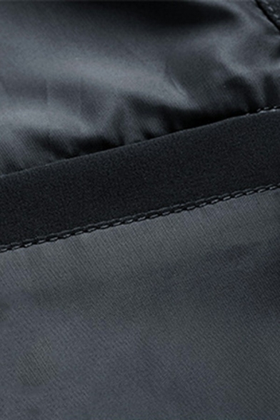 Fashionable Mens Baseball Jacket Plain Color Zip Closure Stand Collar Long-Sleeved Fitted Baseball Jacket