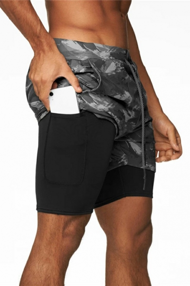 Fashionable Mens Drawstring Shorts Camo Printed Mid-Rised Elastic Waist Skinny Fit Shorts