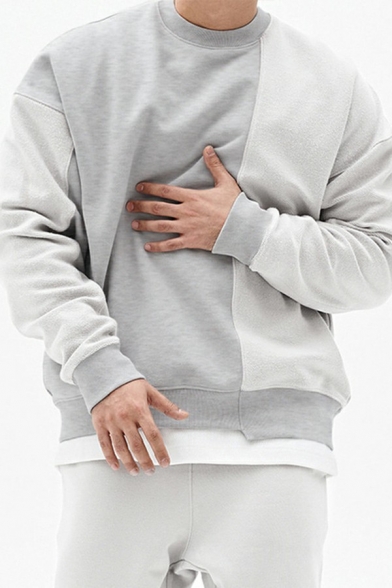 Men Comfy Sweatshirt Plain Long-sleeved Round Neck Oversized Sweatshirt