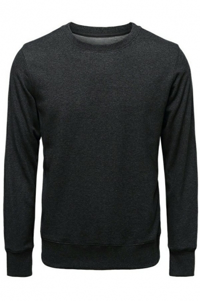 Men Leisure Sweatshirt Whole Colored Long-sleeved Rib Cuffs Round Neck Fitted Sweatshirt