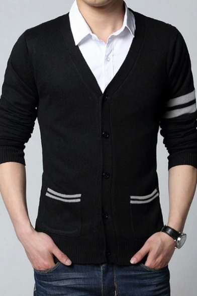 Stylish Cardigan Striped Printed Pocket Designed Long Sleeve Slimming Button Down Cardigan for Men