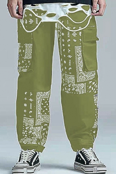 Stylish Mens Pants Tribal Pattern Elastic Waist Mid-Rise Full Length Loose Fit Pants