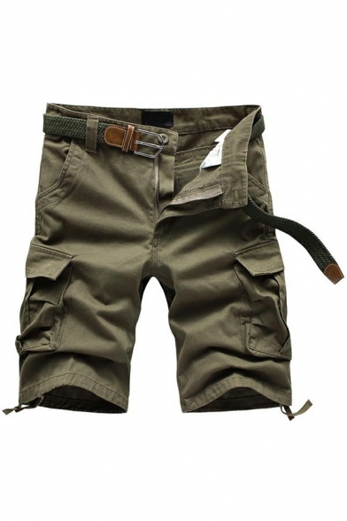 Stylish Shorts Pure Color Pocket Designed Knee Length Relaxed Fit Zipper Shorts for Boys