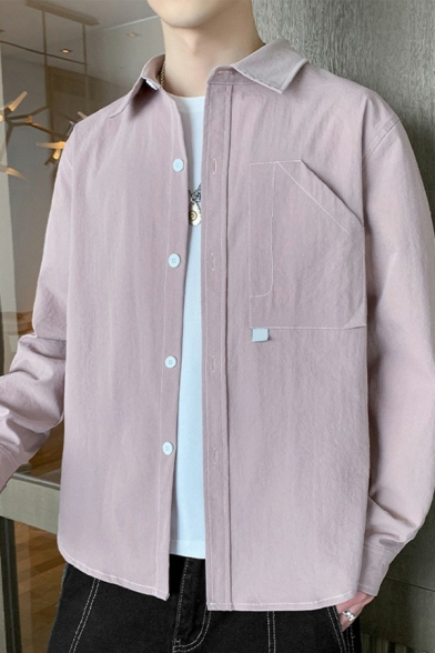 Trendy Shirt Solid Pocket Designed Lapel Collar Regular Fit Long-Sleeved Button Closure Shirt