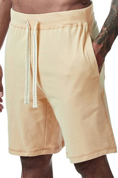 Unique Mens Shorts Solid Drawcord Elasticated Waist Pocket Designed Knee Length Relaxed Shorts