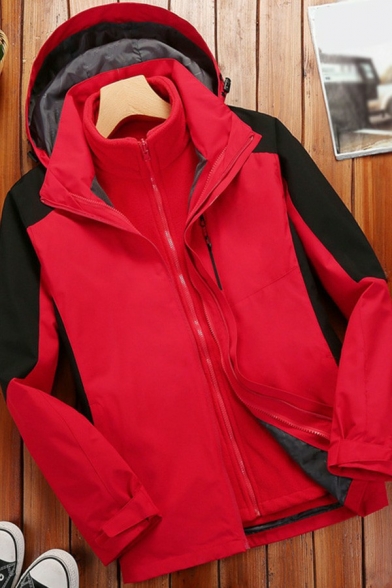 Classic Guys Jacket Contrast Color Long Sleeve Regular Fit Zip Placket Hooded Jacket