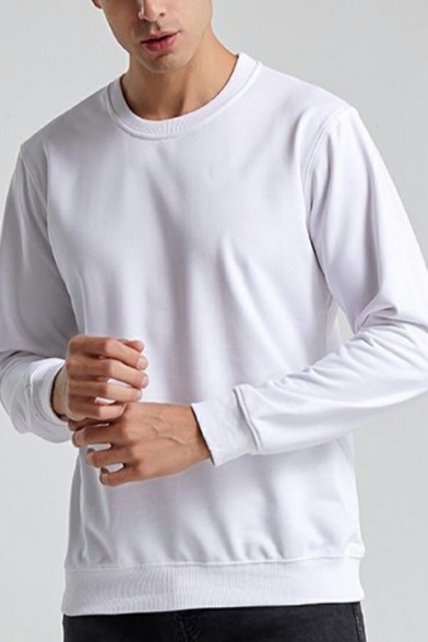 Classic Mens Sweatshirt Solid Color Long Sleeve Crew Neck Regular-Fitted Sweatshirt