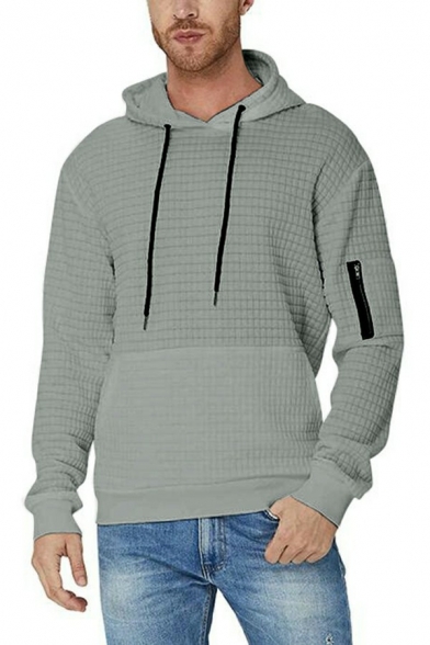 Cool Hoodie Solid Zip Embellish Drawcord Long Sleeve Relaxed Hoodie for Guys