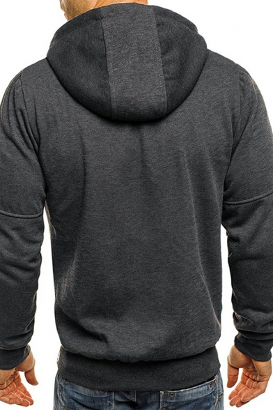 Fashionable Mens Hoody Pure Color Hooded Long-Sleeved Zip Closure Rib Cuffs Regular Fit Hoody with Pocket