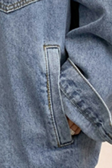 Hot Guy's Jacket Solid Breast Pocket Long Sleeve Regular Fit Button Up Hooded Denim Jacket
