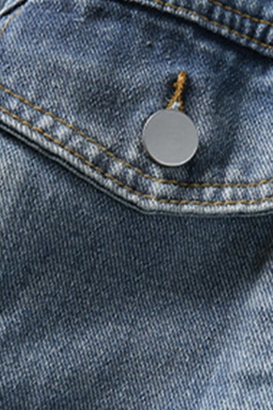 Men's Fancy Jacket Plain Spread Collar Pocket Long Sleeve Button Fly Oversized Denim Jacket