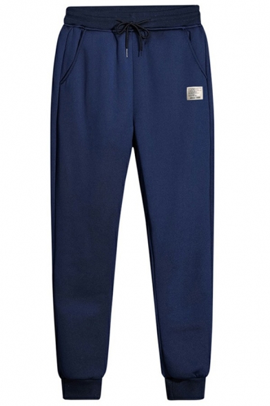 Men Sporty Pants Pure Color Drawcord Waist Side Pocket Ankle Length Loose Pants