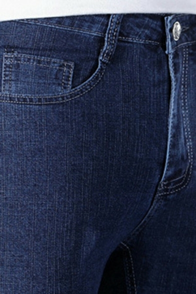 Men Unique Denim Pants Plain Zip-Fly Pocket Detail Fitted Denim Pants