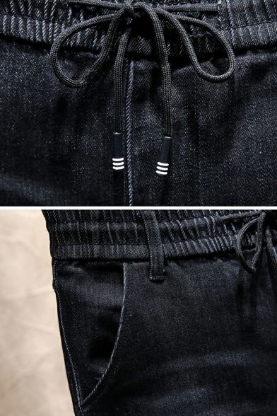 Retro Jeans Pants Drawstring Side Pocket Ankle Length Skinny-Cut Jeans Pants for Men