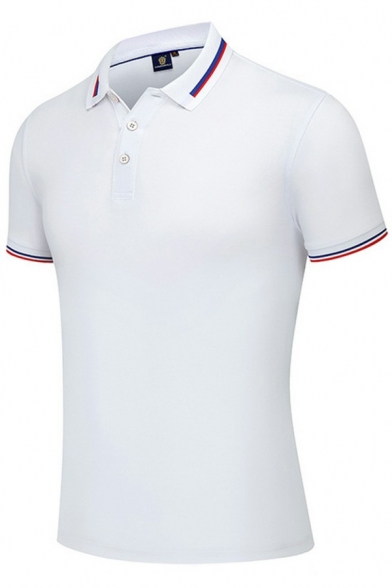 Simple Polo Shirt Pure Color Contrast Trim Lapel Collar Short Sleeve Regular Polo Shirt for Men