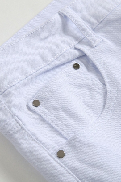 Street Look Men's Jeans Destroyed Design Side Pockets Zip Closure Slim Cut Jeans