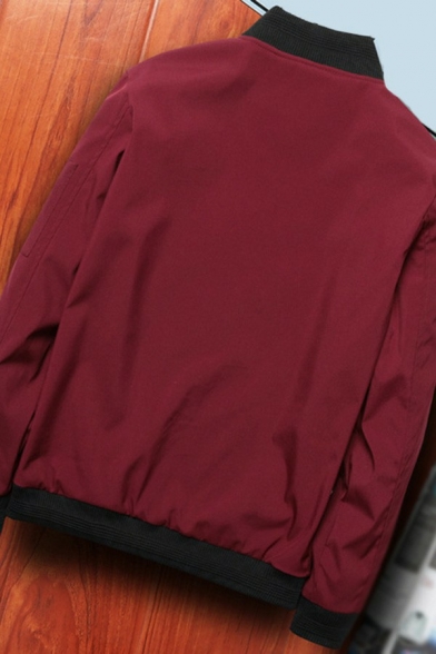 Stylish Jacket Contrast Stripe Print Stand Collar Long Sleeve Regular Zip Fly Bomber Jacket for Men