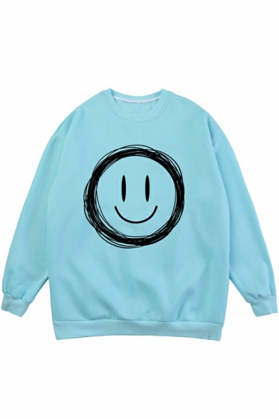 Stylish Sweatshirt Smile Print Crew Neck Long Sleeve Loose Fit Sweatshirt for Boys