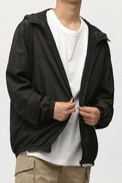 Trendy Coat Camouflage Pattern Drawstring Long-Sleeved Relaxed Zip Fly Hooded Coat for Guys