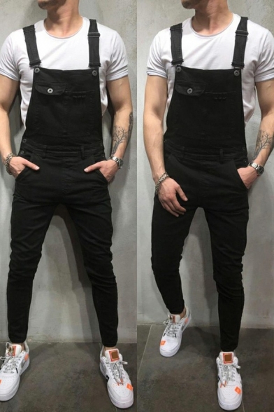 Basic Designed Men's Overalls Pure Color Ankle Length Side Pocket Slim-Cut for Men
