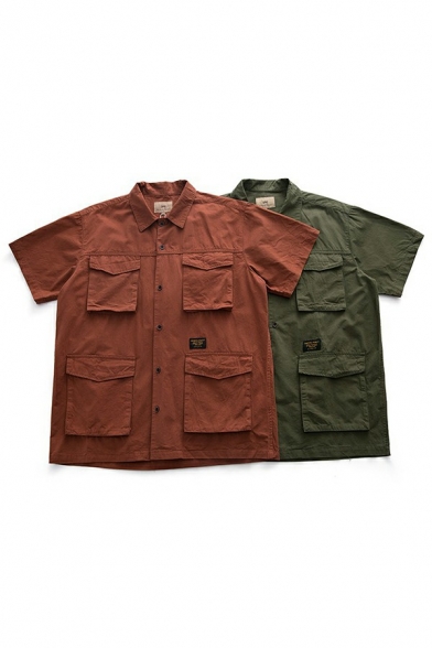 Basic Designed Men's Shirt Solid Cargo Pocket Button Design Short Sleeves Loose Fit Shirt