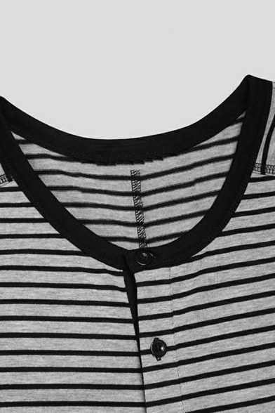 Comfortable Men's Jumpsuit Crew Neck Stripe Print Slim-Fitted Jumpsuit for Men