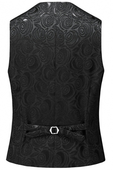 Cozy Mens Suit Vest Jacquard Printed Pocket Detailed V-Neck Skinny Suit Vest
