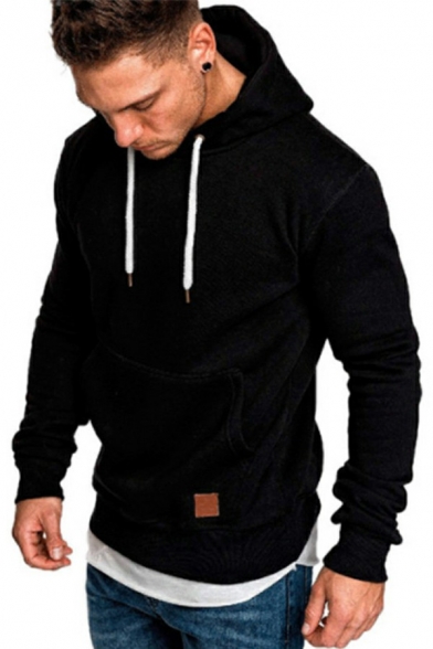 Guy's Leisure Hoodie Solid Color Long-Sleeved Slimming Hooded Drawstring Hoodie