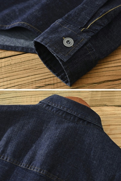Guys Basic Plain Jacket Pocket Detail Spread Collar Button Down Regular Fitted Denim Jacket