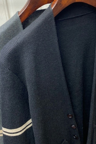 Guys Pop Cardigan Contrast Line Button Closure V-Neck Pocket Loose Fit Cardigan