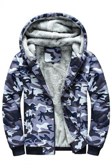 Pop Men's Hoodie Camo Pattern Pocket Detailed Relaxed Fit Long-sleeved Thick Hoodie