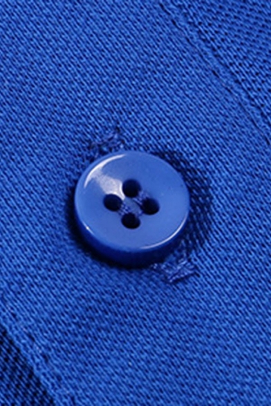 Retro Polo Shirt Pure Color Lapel Collar Short Sleeves Relaxed Button Down Polo Shirt for Men