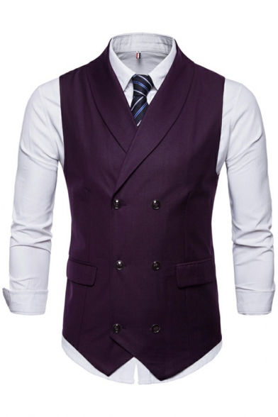 Retro Suit Vest Pure Color Front Pocket Button Down Sleeveless Slim Fit Suit Vest