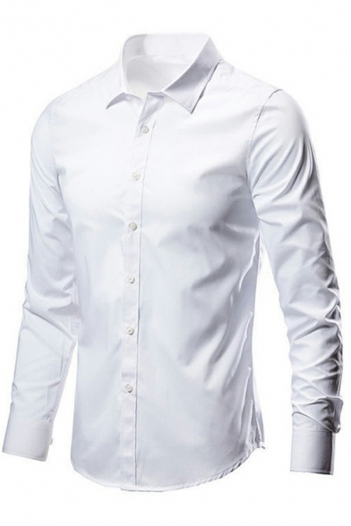 Simple Shirt Whole Colored Lapel Collar Long-Sleeved Skinny Shirts for Guys
