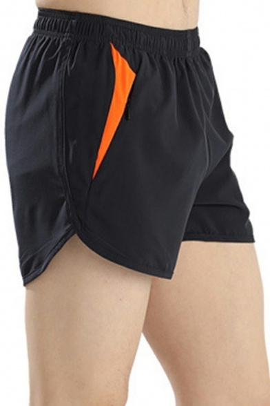 Urban Mens Drawstring Shorts Contrast Color Mid-Rised Patch Elastic Waist Mini Length Slim Fitted Shorts