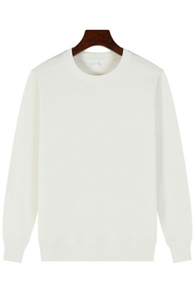 Cozy Sweatshirt Pure Color Round Collar Long Sleeves Regular Fitted Sweatshirt for Men