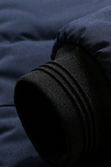 Formal Guys Coat Pure Color Stand Collar Rib Cuffs Zipper Placket Regular Fit Warm Coat