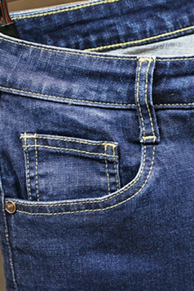 Men Cool Denim Pants Solid Color Zip Fly Pocket Detailed Regular Fitted Denim Pants